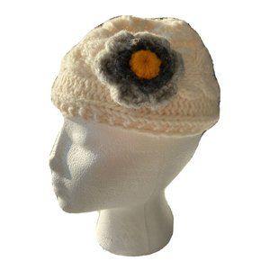 Crochet Infant Beanie Insulated Flower Hat Handmade White 6 -12 Months Warm Cozy